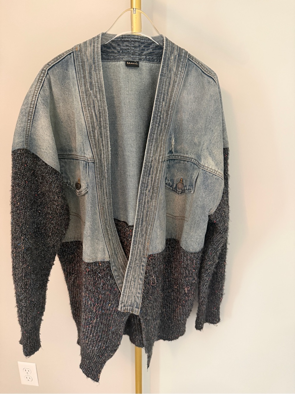 SAACHI Denim-Trim Mixed Knit Cardigan - Picture 4 of 8